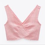 ZARA  Pink Tweed Top Tank Crop Cropped Fringe S Photo 0