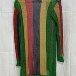 Love Sen Striped Long Sleeve Open Front Metal Mesh Cardigan Green Women's S / M Photo 2