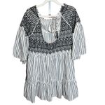 Free People  Women's Boho Mini Lola Striped Dress White Black Tiered Embroidered Photo 5