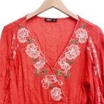 LUNIK  Women's Large V Neck Emboridered Flutter Slit Sleeve Dress Photo 5