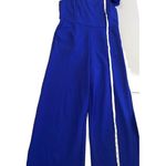 Tahari Jumpsuit Womens Medium Blue Flutter Sleeve Wide Leg Stretch Old Money Photo 0