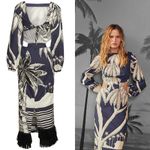 Johanna Ortiz Holistic Jungle Embroidered Midi Dress Navy Ecru 2 EUC Blue Photo 8