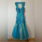 Morrell Maxie blue floral lace embroidered mesh sequins tulle dress NEW 0 Photo 6