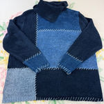 North Crest  Patchwork Turtleneck Sweater Blue Denim Look Size 14W 16W 1X Photo 0