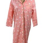Lands' End Women's Sleep Shirt Button Front Long Sleeve Flamingo Peach Small S Green Photo 0