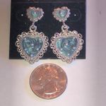 County Seat Silver Tone and Blue Shimmer Enamel Boho Heart Earrings Photo 2