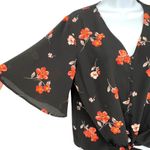 Lush Clothing Lush Krisantha Tie Front Short Sleeve Blouse Black Floral Size Small NWT Photo 2