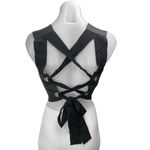 ZARA  Women's Black Faux Vegan Leather Sleeveless Lace Up Back Crop Tank Top Sz S Photo 1