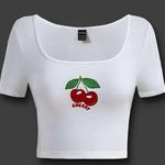SheIn Cherry Graphic Print Short Sleeve Square-Neck Crop Top Photo 1