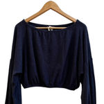 Z Supply  Navy Blue Terry Dolman Long Sleeves Pullover Crop Top Small Casual Cozy Photo 0