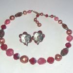 Laguna Vintage Dark Pink Beads Beaded Choker Necklace Clip On Earrings Set Red Photo 6