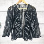 Chico's Black & White Sheer Ribbon Trim Blazer Jacket Size Medium Classy Dressy Photo 2