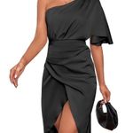 Just Be Better Womens S Black Satin One Shoulder Mini Dress NEW Formal Evening Photo 0