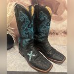Ferrini Ladies Size 10 Black Blue Caiman Cross Cowgirl Crocodile Boots Photo 2