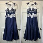 Tahari  Dress Gown Sleeveless Lace Ball Formal Event White Blue Tie Waist Size 6 Photo 2