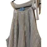 CeCe New  Metallic Silver layered‎ tank top with tie neck Sz L Photo 2