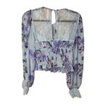 Free People Daphne Blouse Cropped Long Sleeve Purple Blue Size Medium Photo 3