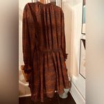 Scoop V Neck Semi Sheer Long Sleeve Chiffon Dress with Elastic Waist NWT M Brown Size M Photo 1