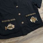 Wild Orchid Boho Black Button Front Shirt Fish Embroidery Pockets USA Photo 1