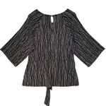 Anne Klein  Black Silver Metallic Tie Front Blouse Womens Size L‎ Photo 4