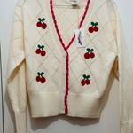 Jessica Simpson Sweet Cherry Cream/Red Diamond Print Embroidery Cardigan size M Photo 2