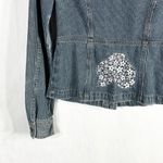 DKNY ‎ Small Jean Jacket Reworked Denim Hand Embroidered Bleached Distressed 509 Photo 8