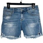 Arizona Jeans Arizona Jean Co light wash paint splatter fringe hem denim Bermuda shorts size 9 Photo 0