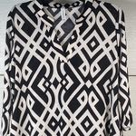 Honeyme Dress Women's Size Medium Gabby 3/4 Sleeve Black White Geometric V-neck Photo 1