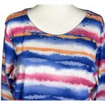 Alfred Dunner Womens Top Size M Blue Pink Striped Watercolor Print Rhinestones Size M Photo 4