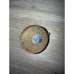 Estee Lauder Solid Perfume Compact Gold Tone Rope Design Turquoise Color Stone‎ Photo 5