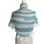 Handmade Blue Grey White Crochet Knit Shawl Wrap With Ruffled Edges Soft NEW Photo 2