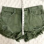 Free People  Olive Green Loving Good Vibrations Cut Off Boho Denim Shorts 29 Photo 6