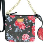 Betsey Johnson Luv  Black w/ Red & Pink Rose Crossbody Bag Purse Chain Strap Photo 5