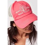 Free People  Puerto Vallarta Pink Coral Ivory Adjustable Trucker Hat OS Photo 5