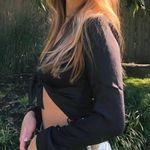 Princess Polly Isabella Silky Tie Front Crop Top Black Ruched Side/Sleeve US 4 Photo 3