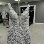 Gray/Purple Plunge Neck Sleeveless Prom Gown Gray Size 6 Photo 2