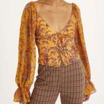 Urban Outfitters  Topanga Button Front Cropped Blouse Orange Floral Sz XS Photo 0