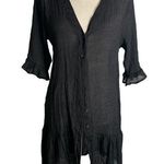 Cupshe Button Up Sheer Swim Cover Up Dress M Black Short Sleeve Ruffle V Neck Photo 0