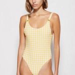 JONATHAN SIMKHAI Rosabel Seersucker One Piece Swimsuit Daffodil Plaid Large NWT Yellow Photo 0