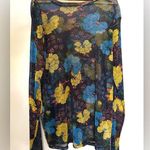 ZARA Floral Sheer Blouse Women’s | Sz Large | Shimmer | Blue, Yellow, Black Photo 0