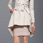 BCBGMAXAZRIA  Ruffled  Back Trench Coat Womens Medium Beige Belted Asymmetrical Photo 0