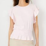 Ann Taylor blouse smocked flutter capped sleeve small NEW Pink Ruffle Sleeve Top Photo 0