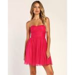 Lulus  Dress Womens XS Just a Twirl Hot Pink‎ Glitter Tulle Strapless Skater Mini Photo 2