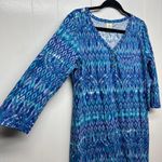 Caribbean Joe Diamond Print 3/4 Sleeve Henley Blue Shift Dress Women's Sz Medium Photo 4