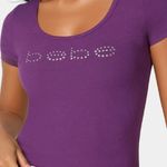 Bebe  Logo Short Sleeve Scoop Shirt Purple Size Large New Photo 0