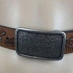 Faded Glory Brown Leather Floral Leaf Embossed Print Chunky Western Belt S/M Photo 0