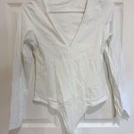 INLYRIC Bodysuit‎ Deep V Neck Long Sleeve Thong Snap Crotch White Size M Size M Photo 0