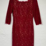 Adrianna Papell Red Lace Mini Sheath Dress Womens 4P 3/4 Sleeve Formal Cocktail Photo 0