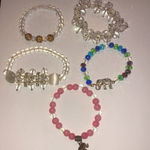 Lot of 5 Clear Pink Blue Stretchy Boho Vintage Beaded Bracelets Photo 1