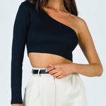 Princess Polly Brianna Black One Shoulder Long Sleeve Ribbed Crop Top 6 Photo 3